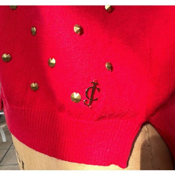 Vintage Y2K Cherry Red Gold Studded 4 Button Slightly Oversized Cardigan Size M - Picture 2 of 8